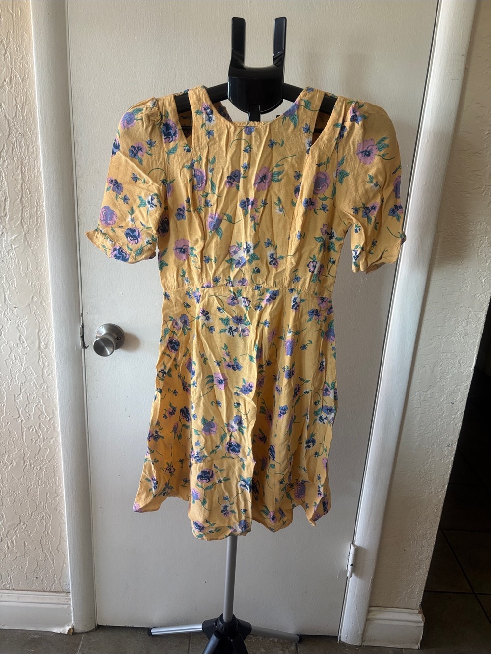 ASOS Yellow Floral Puff Sleeve Mini Dress